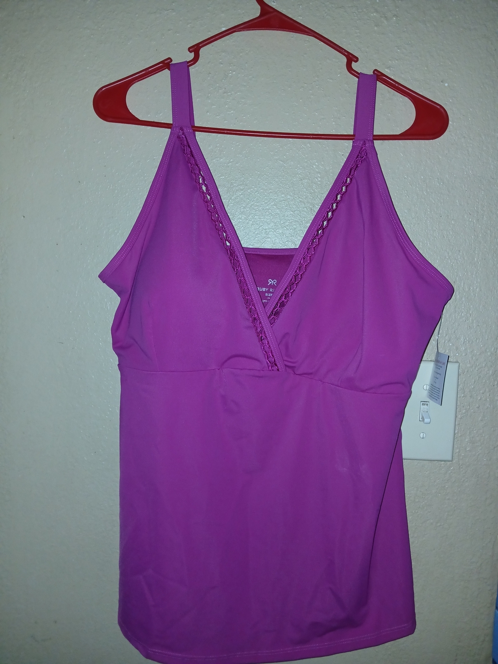 Ruby Ribbon Fuchsia Tankini Top with Lace Trim